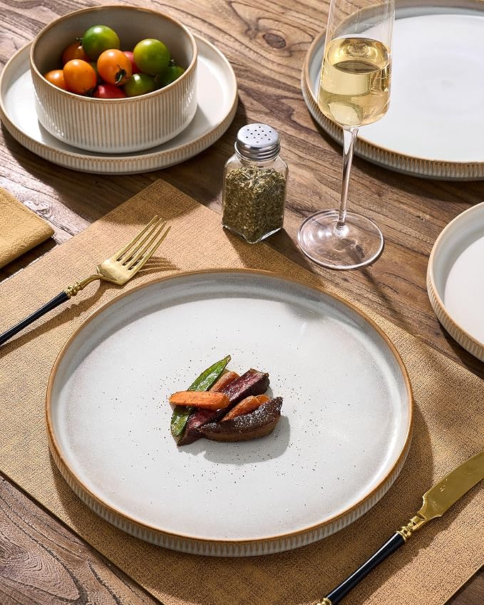 Ceramic Plates & Bowls Sets for 6, Handmade Reactive Glaze | Cappuccino White - Image 3