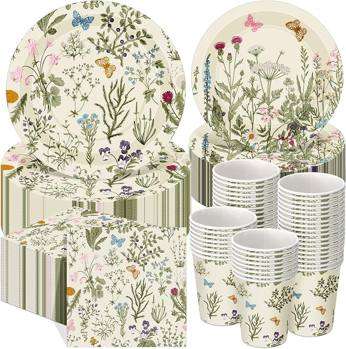 250 Pcs Wildflower Party Decorations Include Spring Summer Floral Paper Plates by Ziliny