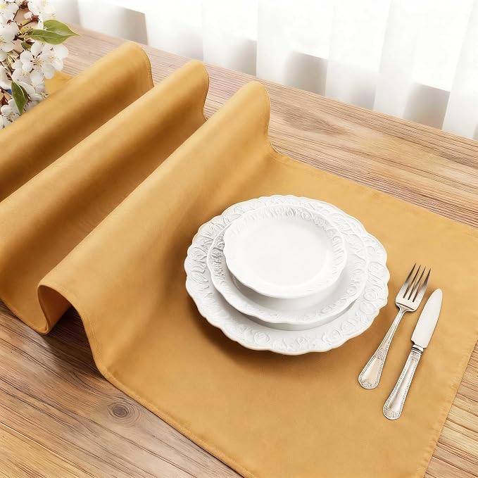 FOLINS&HOME Gold Waterproof Decorative Table Runner 36 Inches Long | 210GSM - Image 3
