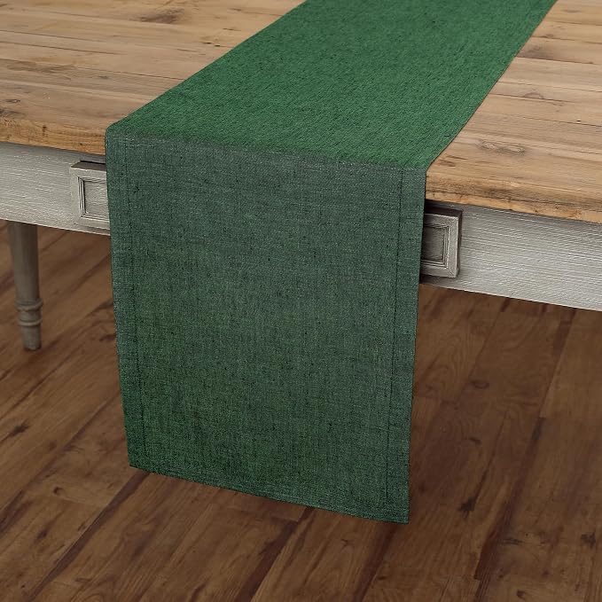 Solino Home 100% Pure Linen Table Runner Green Long, Athena 14 x 156 in | Table by SolinoHome