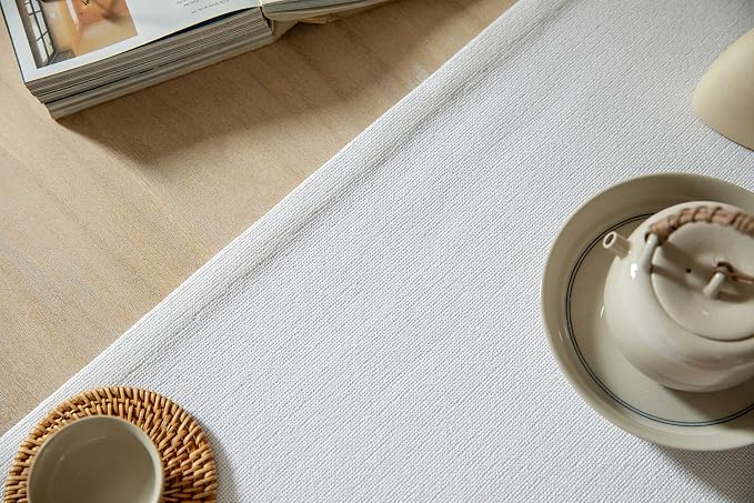Burlap Style Farmhouse Table Runner, 14x60 Inches White | Thick Durable Fabric - Image 5