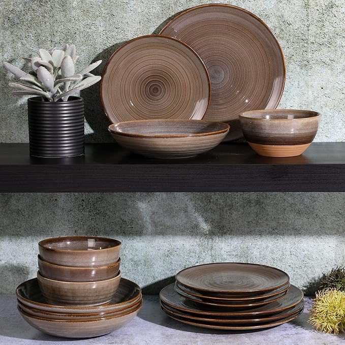 Gibson Elite 16 Piece Dreamweaver Double Bowl Terracotta Reactive Dinnerware Set - Image 5