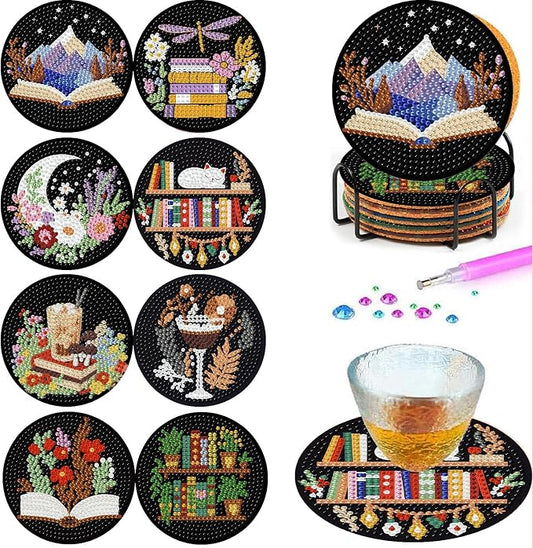 8PCS Bookshelf Diamond Art Coasters by Mrnsiet