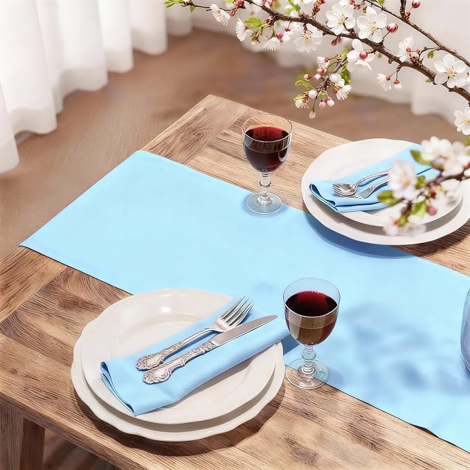 FOLINS&HOME Baby Blue Waterproof Decorative Table Runner 90 Inches Long | - Image 2
