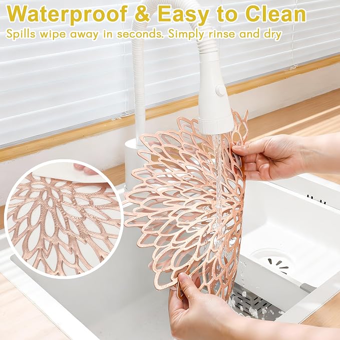 Set of 8 Round Placemats Rose Gold, Heat-Resistant PVC Table Mats - Image 3