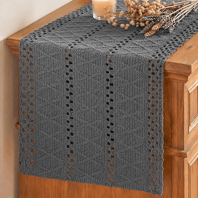 Artoid Mode Dark Grey Woven Farmhouse Hollow Table Runner 12x72 Inch | Holiday by ArtoidMode