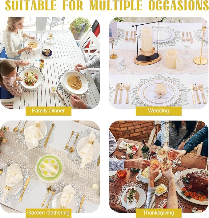 Set of 8 Round Placemats Silver, Heat-Resistant PVC Table Mats - Image 8