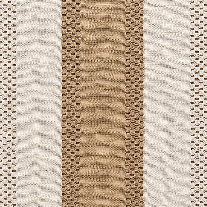 Macrame Style Bicolor Stitching Table Runner 14x36in Brown | Woven Boho Table - Image 6