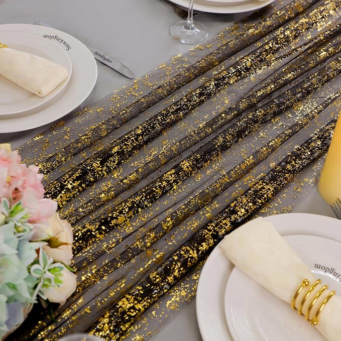 Snowkingdom Black and Gold Cheesecloth Table Runner 10 FT, Sheer Chiffon - Image 5