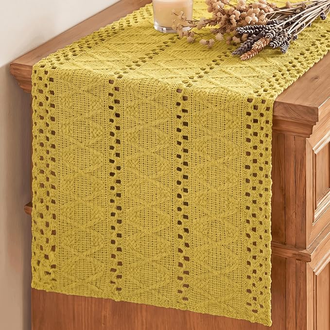 Artoid Mode Yellow Woven Farmhouse Hollow Table Runner 12x120 Inch | Holiday by ArtoidMode