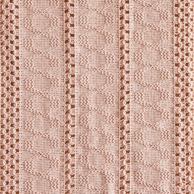 Macrame Style Boho Table Runner, 12x90 Inch Light Pink | Woven Boho Table Runner - Image 6