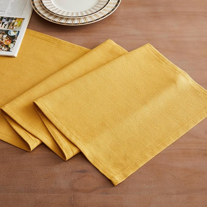 Rustic Cotton Linen Table Runner, 13x48 Inches Yellow | Farmhouse Style Linen - Image 2