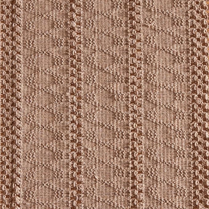 Macrame Style Boho Table Runner, 12x60 Inch Taupe | Woven Boho Table Runner - Image 6