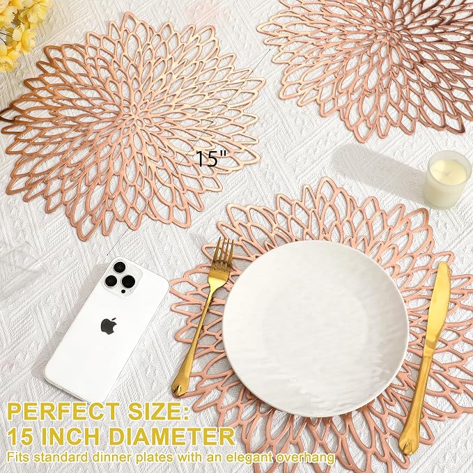 Set of 8 Round Placemats Rose Gold, Heat-Resistant PVC Table Mats - Image 4