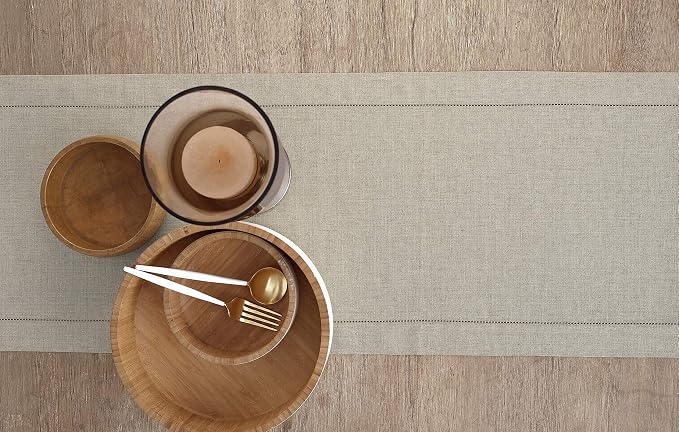 Solino Home 100% Pure Linen Table Runner Natural Hemstitch, 14 x 108 in | - Image 3