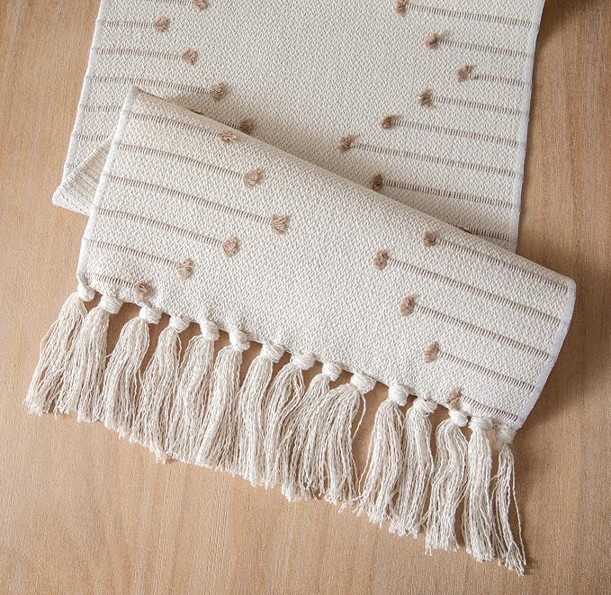 Boho Table Runner 13 x 108 Inch Long Natural Cotton Woven Runner - Image 5