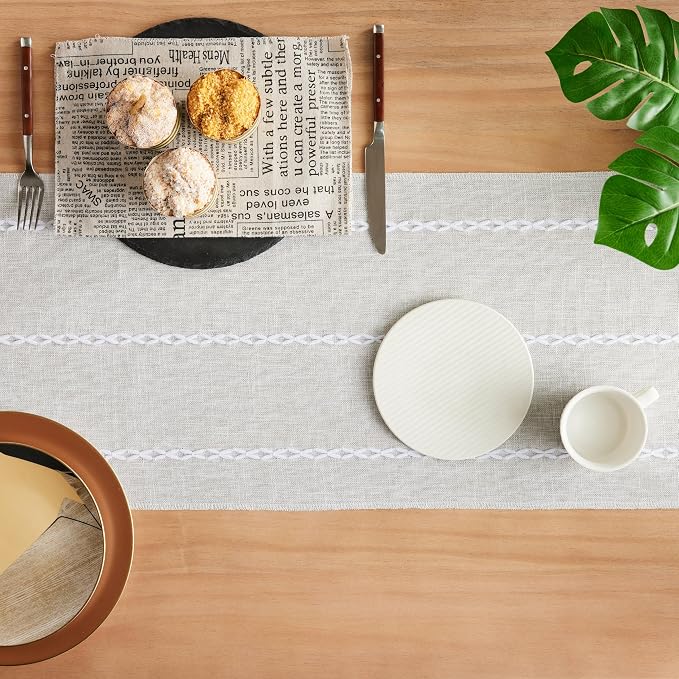 Braided Farmhouse Table Runner, Braided Light Grey 13x60 Inch, Cotton Linen - Image 4
