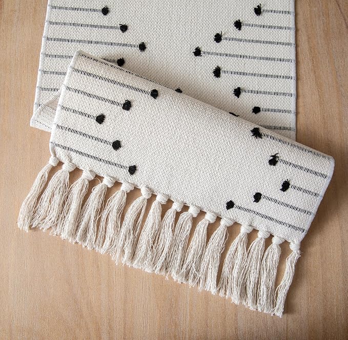 Boho Table Runner 13 x 108 Inch Long Natural Cotton Woven Runner - Image 5