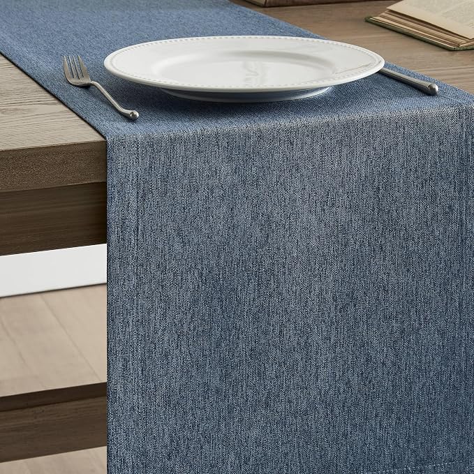 Basic Linen Style Table Runner, 14x48 Inch Navy Blue | Mitered Corner Design - Image 4