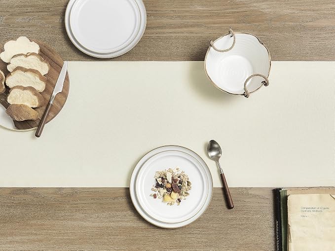Basic Linen Style Table Runner, 14x48 Inch Ivory | Mitered Corner Design - Image 3